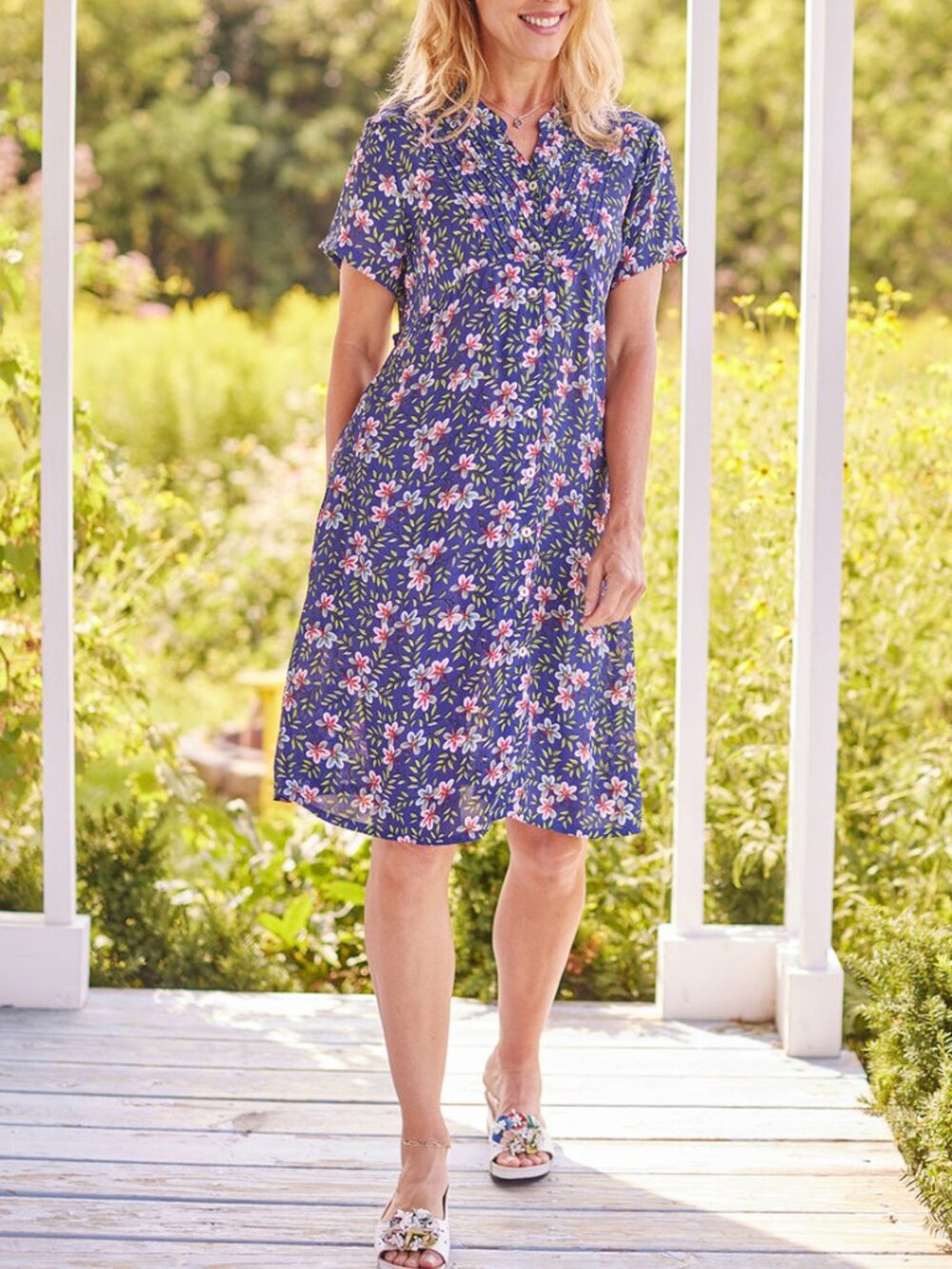 April Cornell Womens XL Nightbloom Dress Navy Blue Floral 50 Years NEW Modest